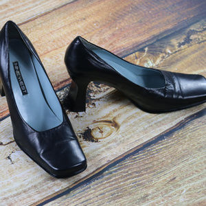 Black Nine West Block Heel Square Toe Heels 7.5